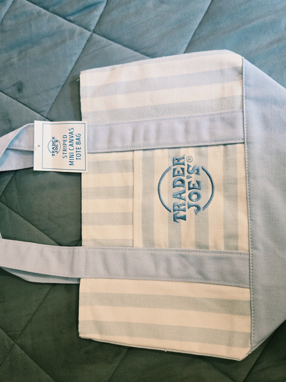 Trader Joe's Blue and Cream Striped Mini Tote Bag